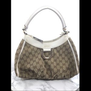 Gucci Vintage Signature Tan White Medium Handbag